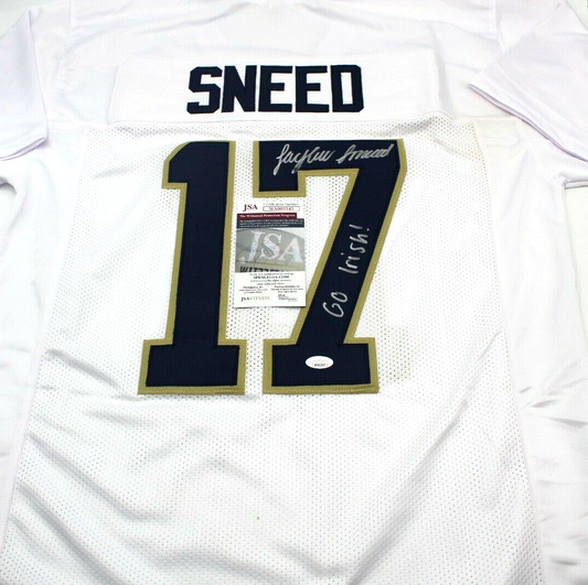 Jaylen Sneed Signed Custom White Notre Dame Football Jersey w/JSA COA Proof #2