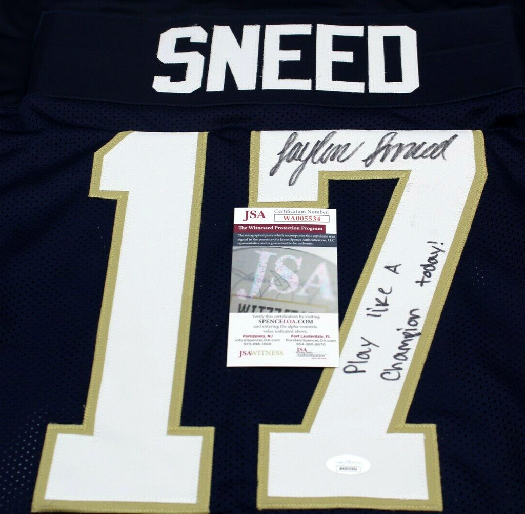 Jaylen Sneed Signed Custom Blue Notre Dame Football Jersey w/JSA COA Proof PLACT