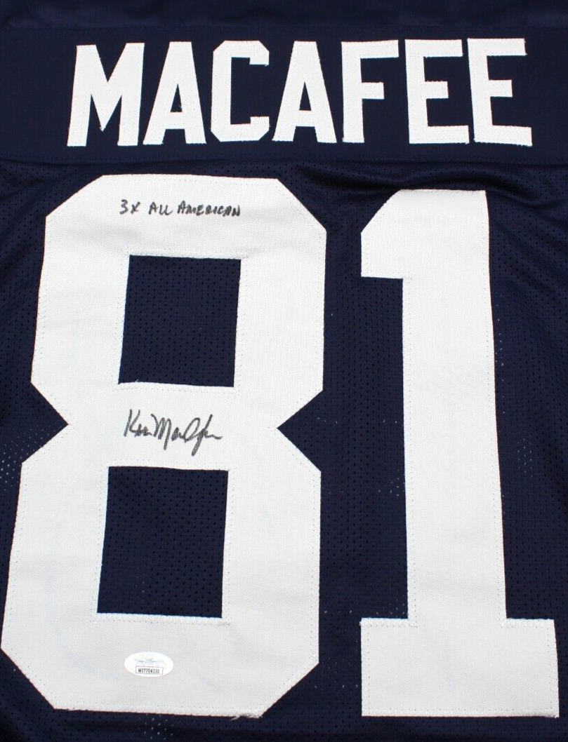 Ken MaCafee Signed Custom Blue Notre Dame Football Jersey w/JSA COA Witness