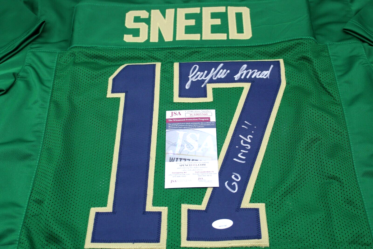 Jaylen Sneed Signed Custom Green Notre Dame Football Jersey w/JSA COA Proof #2
