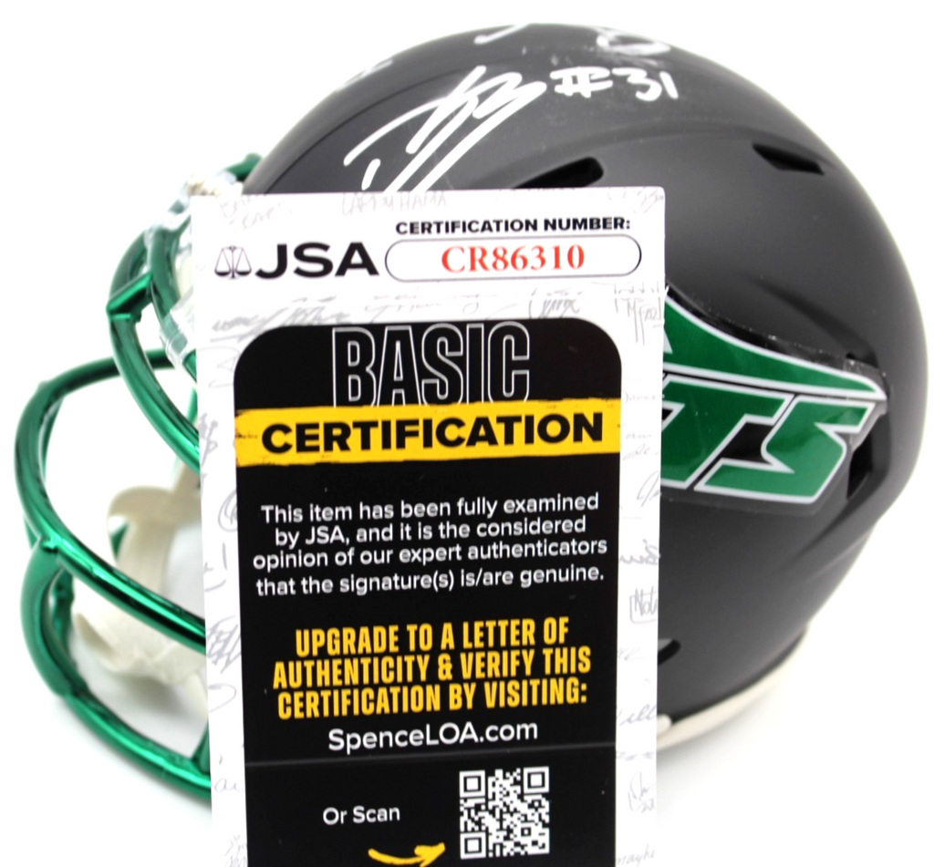 David Bailey & Omar Cooper Jr. NY Jets Signed Mini Helmet w/JSA COA CR86310