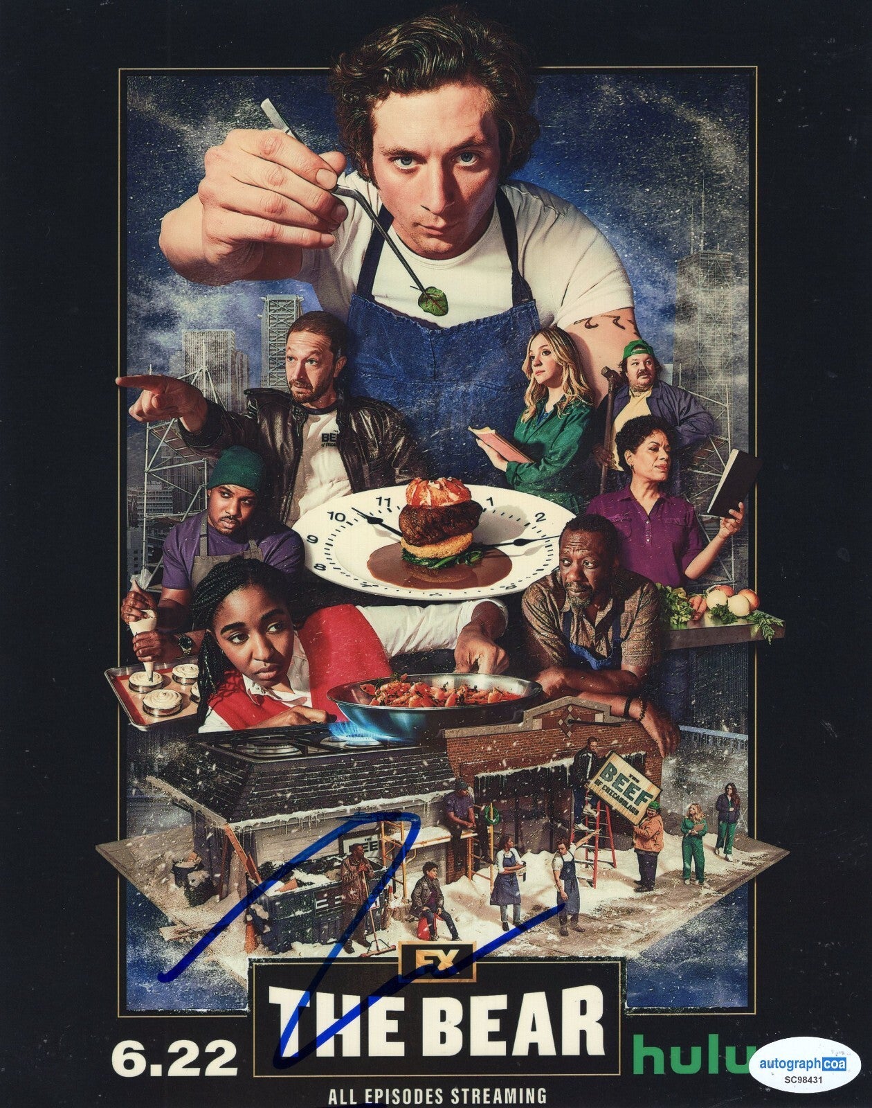 Jeremy Allen White The Bear Chef Carmy Carmen Signed 8x10 Photo w/ACOA SC98431