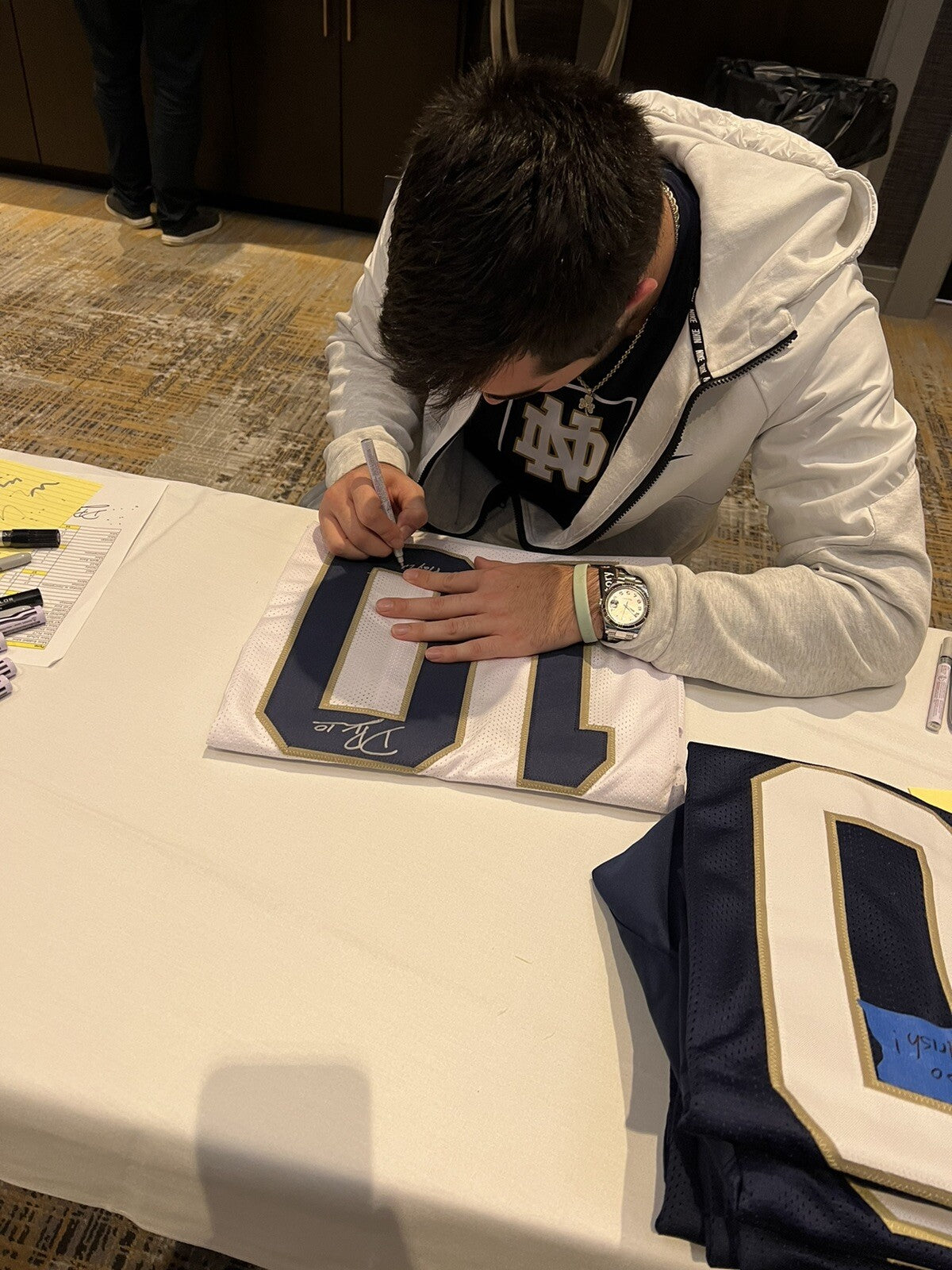 Drew Pyne Signed Custom White Notre Dame Football Jersey PLACT! Proof w/JSA