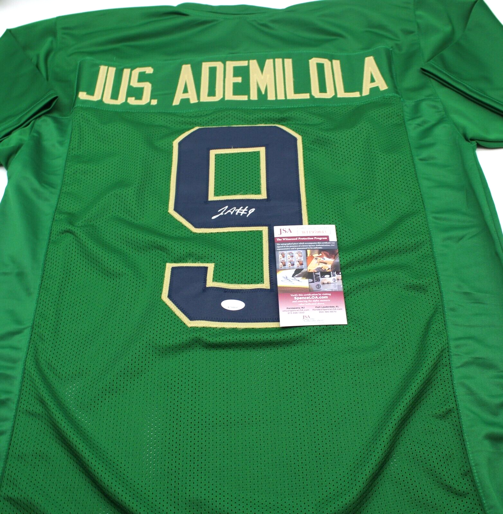 Justin Ademilola Signed Custom Green Notre Dame Jersey w/JSA COA WITNESS
