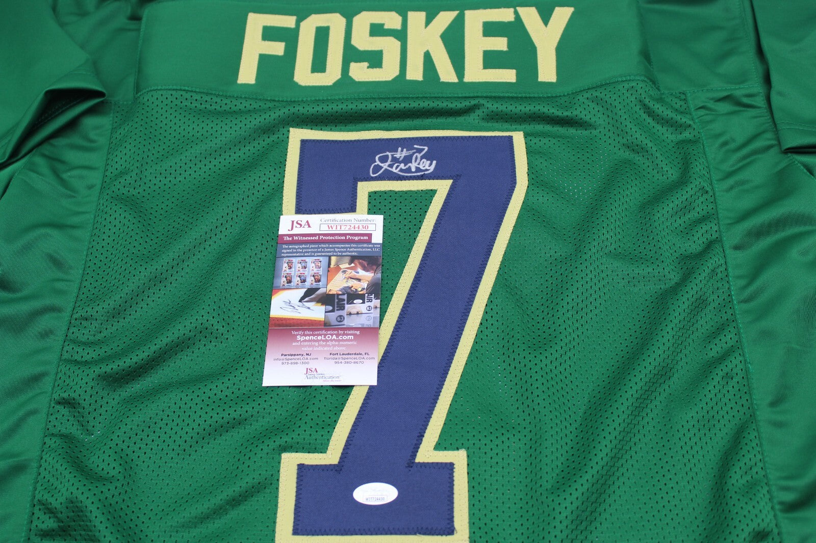 Isaiah Foskey Signed Custom Green Notre Dame Jersey w/JSA COA Witness Proof