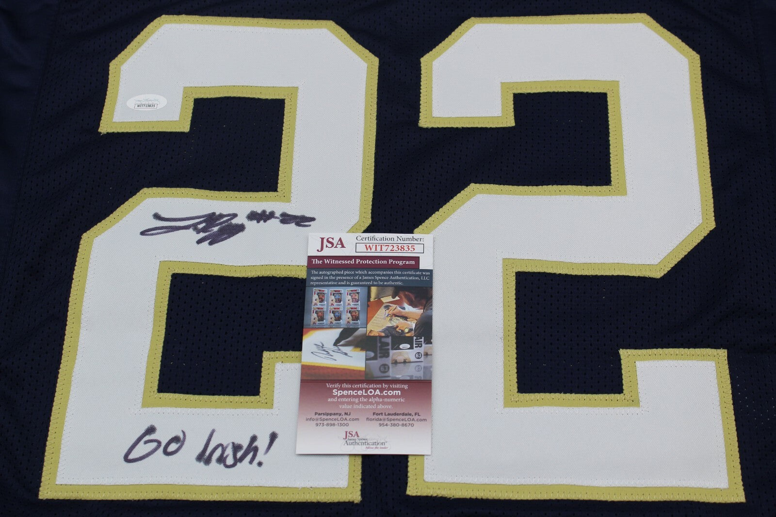 Logan Diggs Signed Custom Blue Notre Dame Jersey w/JSA COA Witness Go Irish