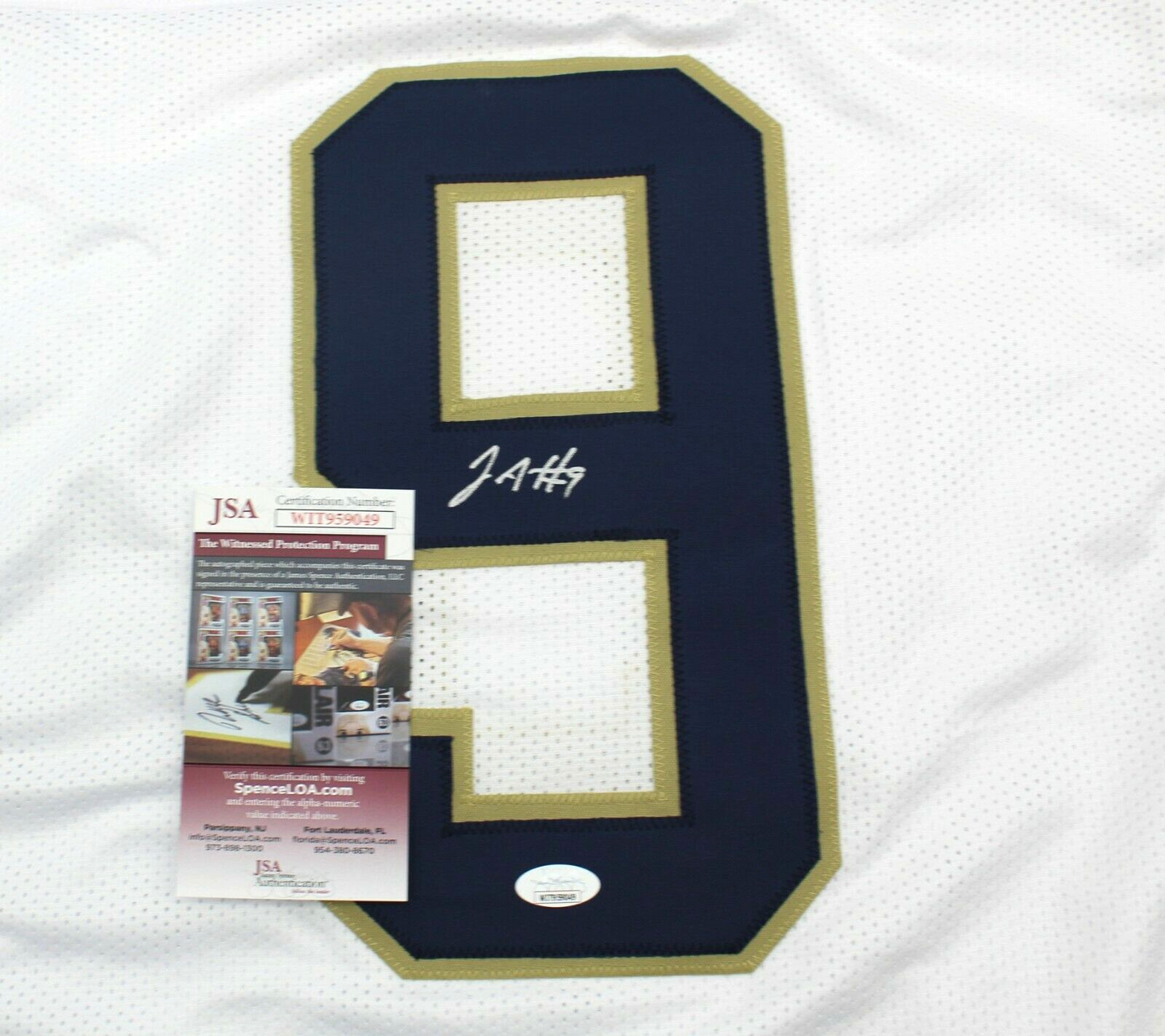 Justin Ademilola Signed Custom White Notre Dame Jersey w/JSA COA WITNESS