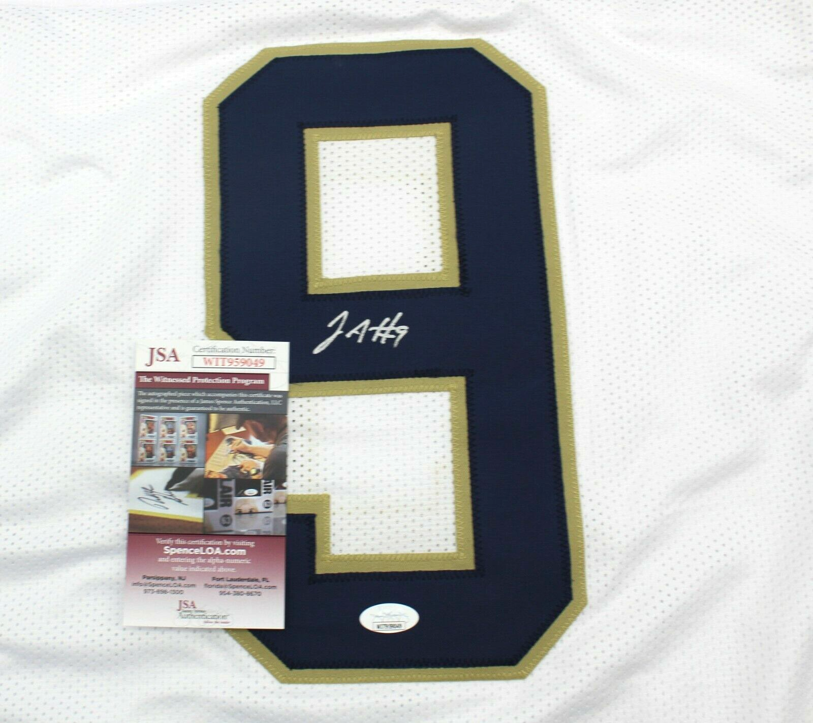 Justin Ademilola Signed Custom White Notre Dame Jersey w/JSA COA WITNESS