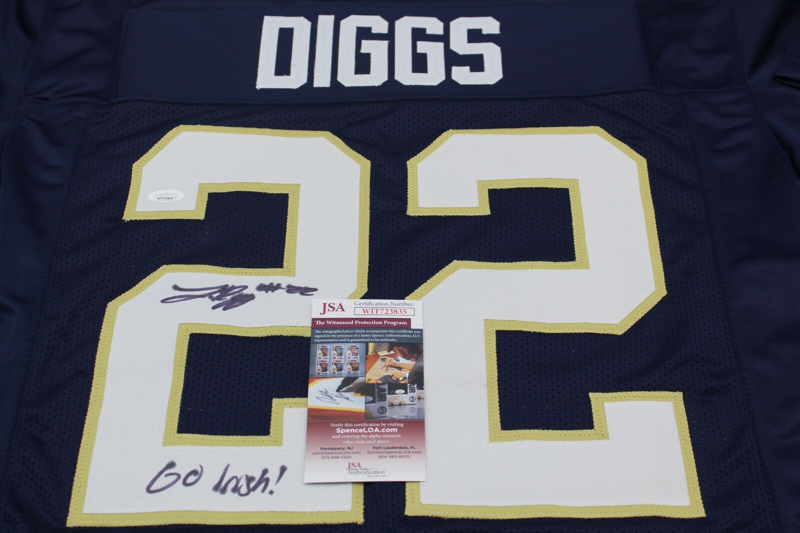 Logan Diggs Signed Custom Blue Notre Dame Jersey w/JSA COA Witness Go Irish