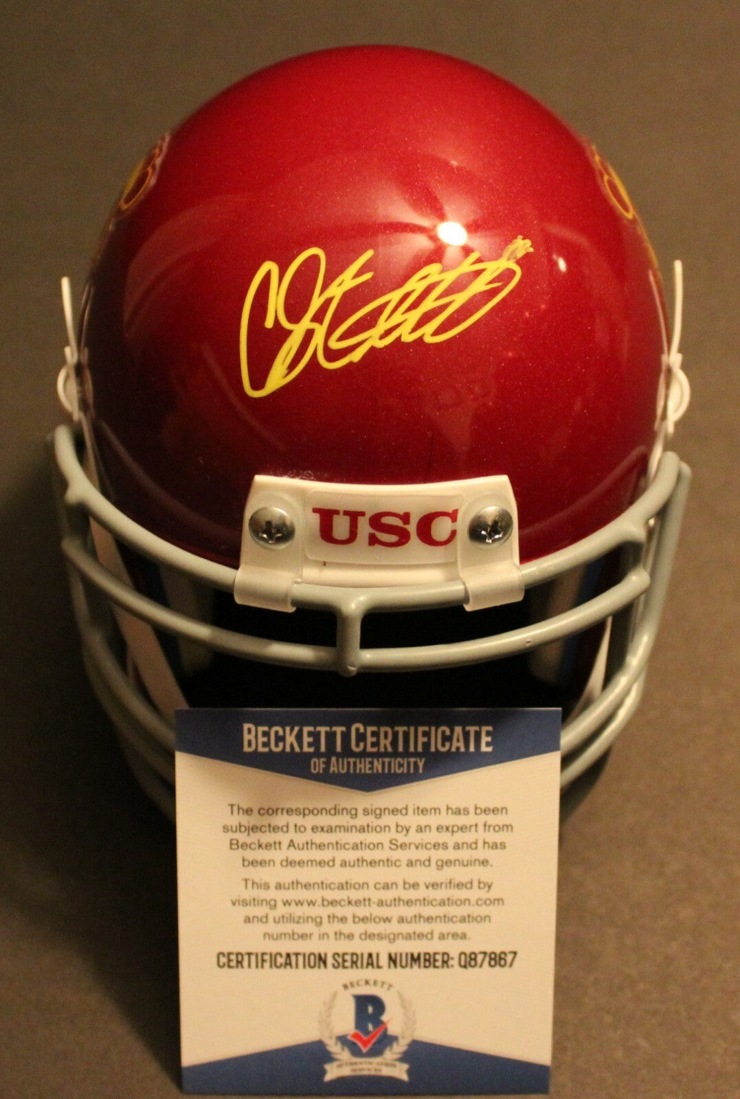 Chris Steele Signed USC Trojans Mini Football Helmet w/Beckett COA Fight On! C
