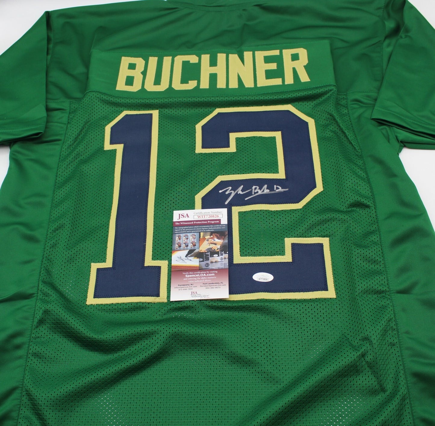 Tyler Buchner Signed Custom Notre Dame Green Jersey w/JSA COA Witness #1