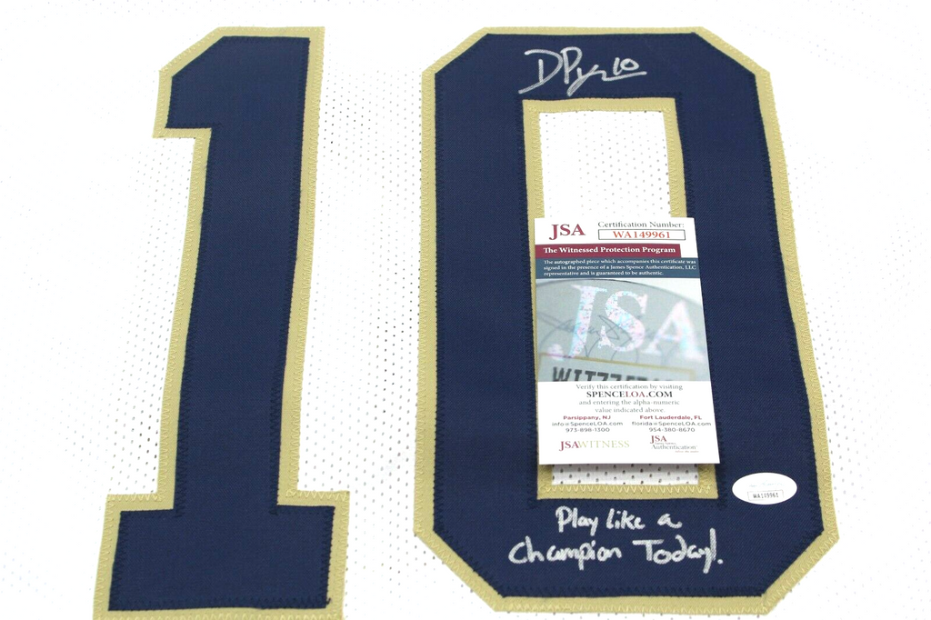 Drew Pyne Signed Custom White Notre Dame Football Jersey PLACT! Proof w/JSA