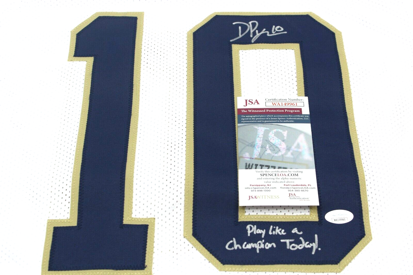 Drew Pyne Signed Custom White Notre Dame Football Jersey PLACT! Proof w/JSA
