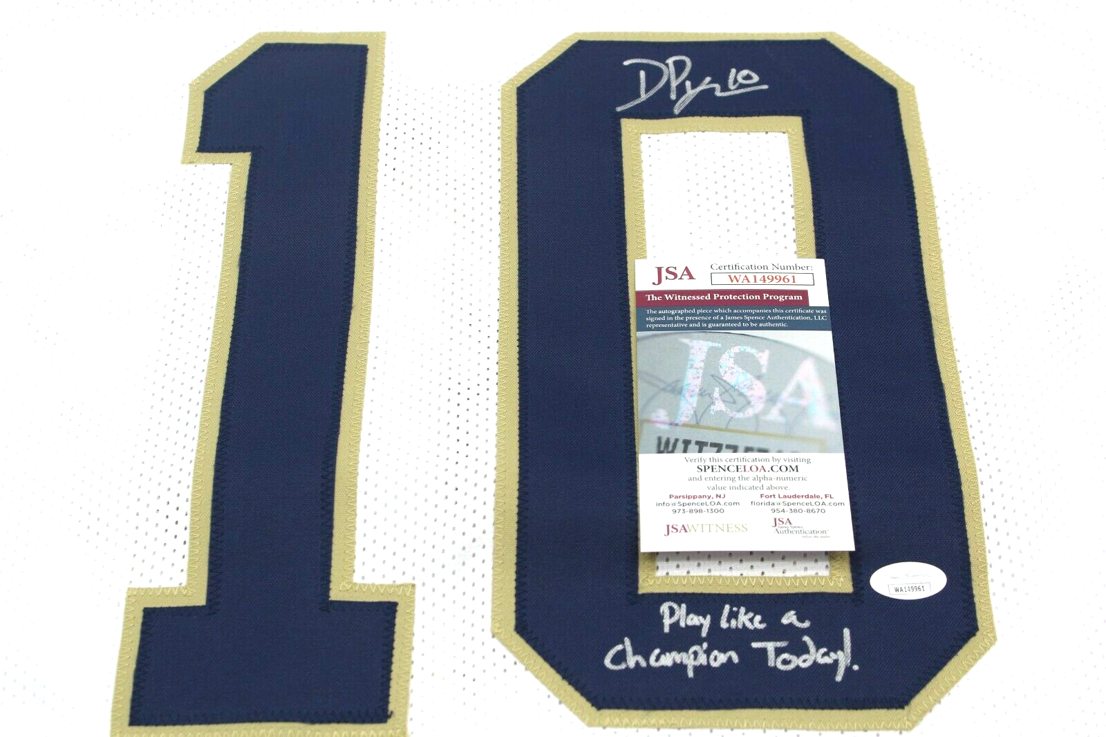 Drew Pyne Signed Custom White Notre Dame Football Jersey PLACT! Proof w/JSA