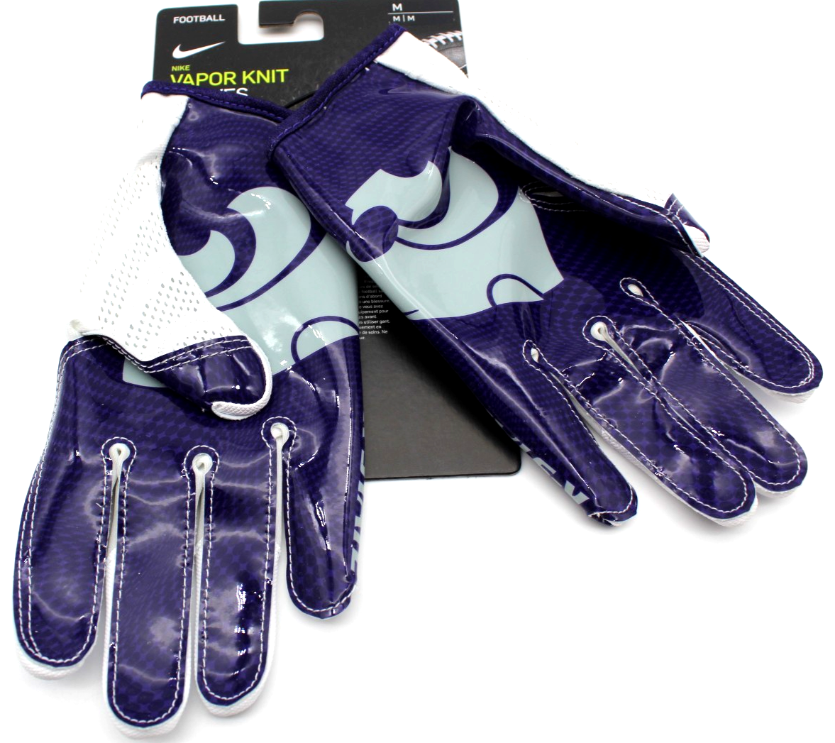Nike Vapor Jet Magnigrip Football Gloves Kansas State CK0791 Medium White Gray
