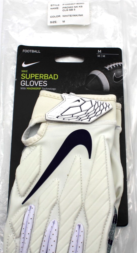 Nike Superbad Magnigrip Football Gloves Kansas State CK0792 Size Medium White
