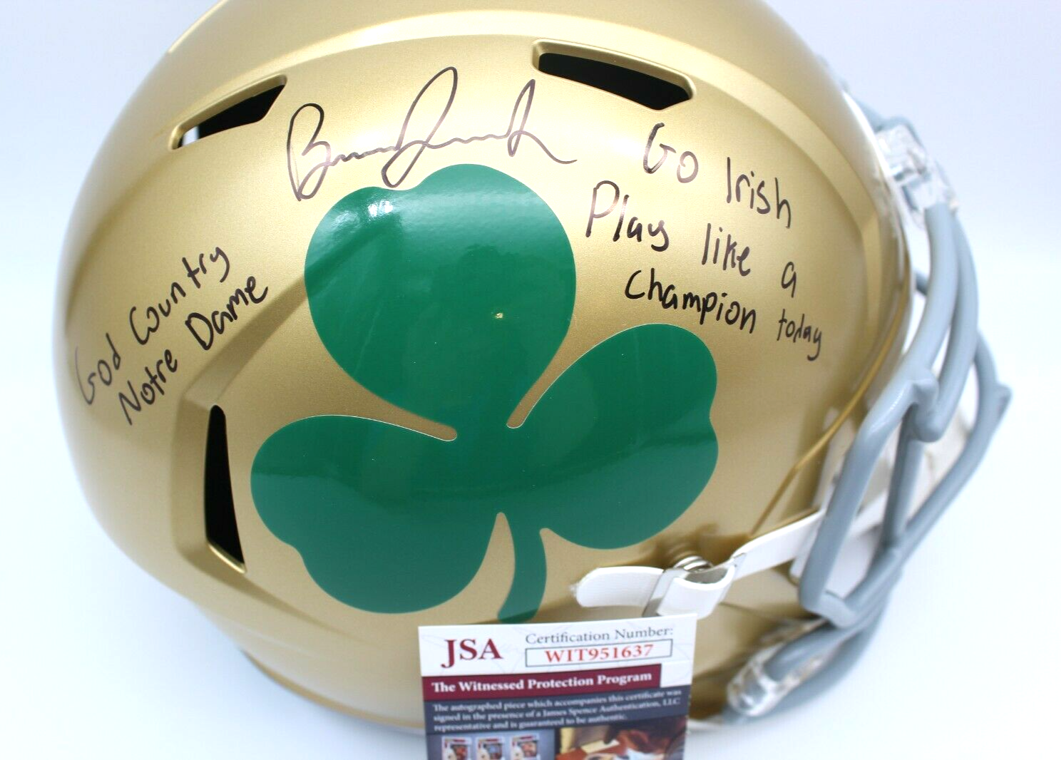 Brandon Joseph Signed Notre Dame Fighting Irish Full Size Helmet w/JSA COA F/S A