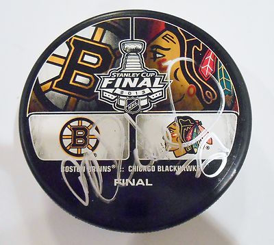 Michal Rozsival Signed 2013 Stanley Cup Logo Puck w/COA Bruins Blackhawks