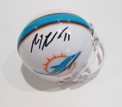 Mike Wallace Signed Miami Dolphins Mini Helmet w/COA 2013 Fins Steelers #2