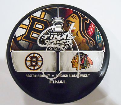 Carl Soderberg Signed 2013 Stanley Cup Logo Puck w/COA Bruins Blackhawks #1