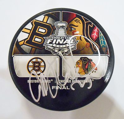 Michal Rozsival Signed 2013 Stanley Cup Logo Puck w/COA Bruins Blackhawks #1