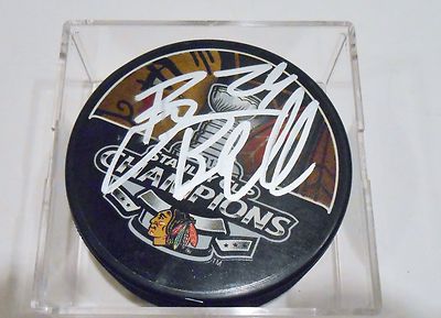 Bryan Bickell Signed 2013 Stanley Cup Puck w/COA Chicago Blackhawks #4
